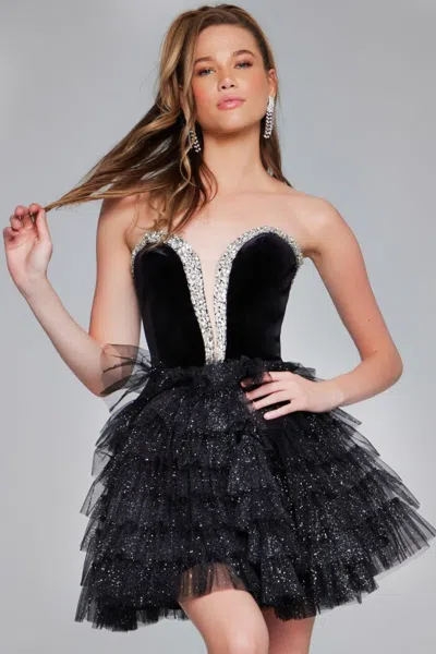 Jovani 40352 Homecoming Velvet Short Cocktail Dress In Black