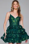 Jovani 40382 Short Lace A Line Cocktail Dress In Green