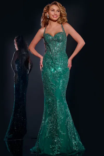 Jovani 40470 Sequin Fitted Long Formal Evening Prom Dress In Green