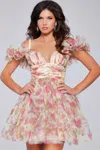 Jovani 40505 Printed Ruffle A Line Short Floral Cocktail Dress In Multi