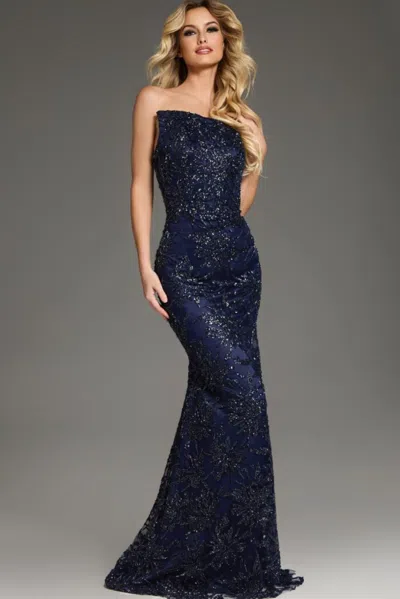 Jovani 40608 Long Formal Mermaid Sequin Prom Dress In Blue