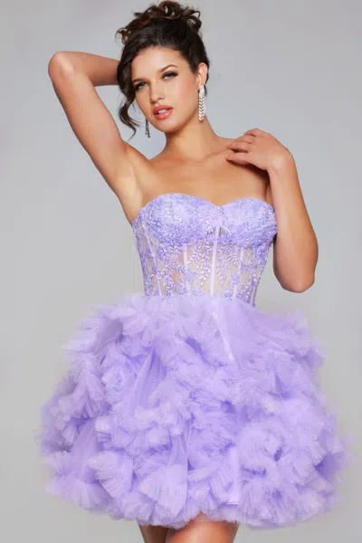 Jovani 40628 A Line Short Ruffle Homecoming Cocktail Dress In Purple