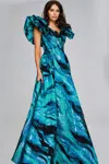 Jovani 40696 Long Printed A Line Formal Evening Dress In Blue
