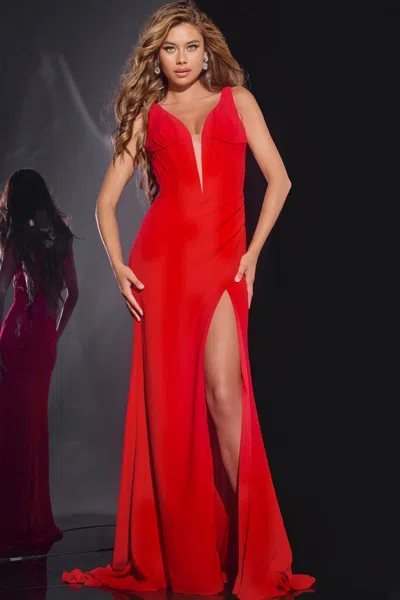 Jovani 40783 Long Formal Mermaid Fit Corset Prom Dress In Red