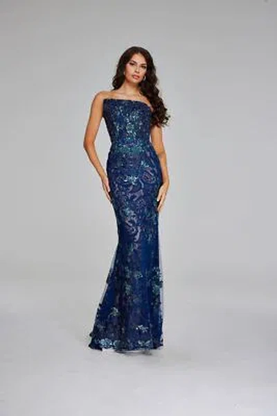 Pre-owned Jovani 40847 Evening Dress Lowest Price Guarantee Authentic In Navy