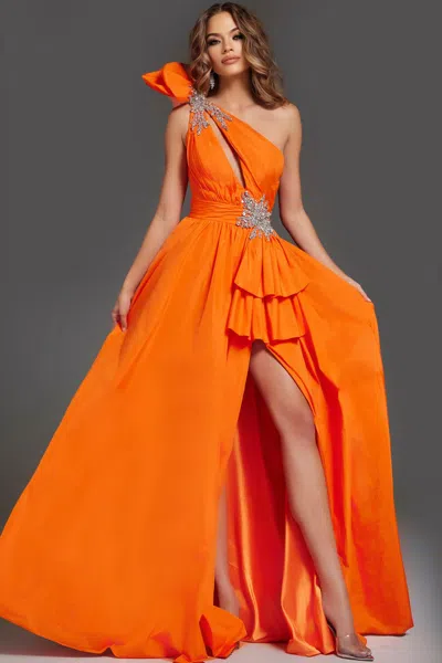 Jovani 40929 A Line Long Formal Beaded Prom Dress In Orange