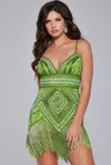 Jovani 41101 Homecoming Sequin Fringe Mini Cocktail Dress In Green