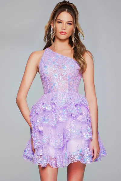 Jovani 42016 Homecoming Short A Line Beaded Applique Cocktail Dress In Purple