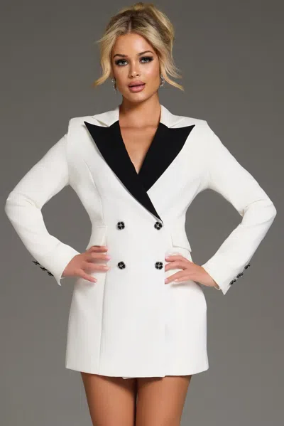 Jovani 42124 Formal Short Jacket Dress In White