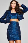 Jovani 42134 Short Printed Metallic Two Piece Mini Cocktail Dress In Blue