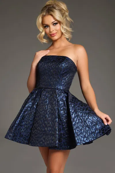 Jovani 42135 Short Textured Bodice A Line Cocktail Dress In White