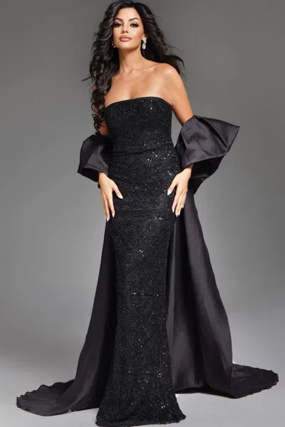 Jovani 42137 Long Fitted Formal Beaded Evening Prom Dress In Black
