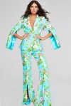 Jovani 42146 Formal Long Floral Print Pant Suit In Blue