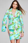 Jovani 42147 Short Floral Printed Blazer Cocktail Dress In Blue