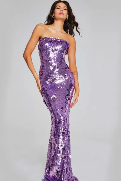 Jovani 42154 Sequins Mermaid Long Formal Fitted Prom Dress In Purple