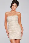Jovani 42197 Fitted Short Beaded Sequin Mini Cocktail Dress In Brown