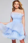 Jovani 42340 A Line Homecoming Pleated Cocktail Dress In Blue