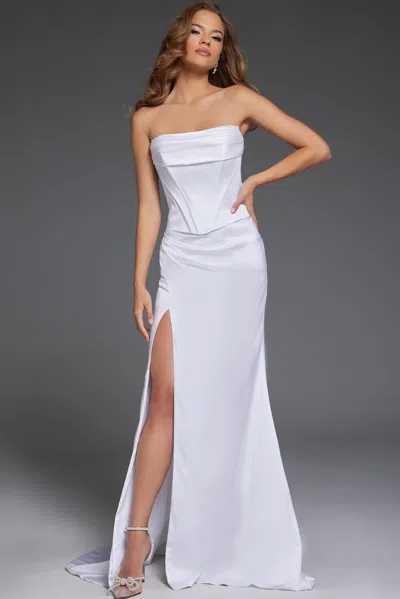 Jovani 42355 Long Fitted Simple Wedding Dress In White