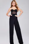 Jovani 39755 Long Beaded Corset Formal Jumpsuit In Black