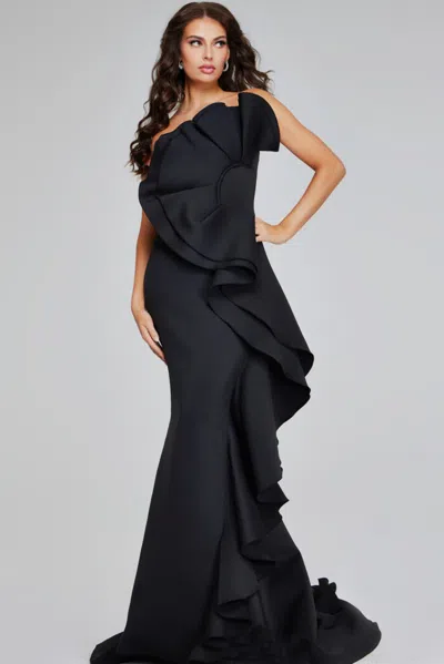 Jovani 42543 Mermaid Long Formal Ruffled Evening Dress In Black