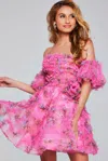 Jovani 42573 A Line Short Homecoming Printed Cocktail Dress In Pink