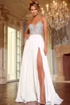 Jovani 42638 Long Formal Beaded A Line Pleated Prom Dress In White