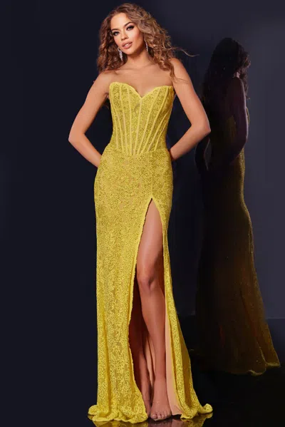 Jovani 43093 Sequin Long Formal Evening Prom Dress In Yellow