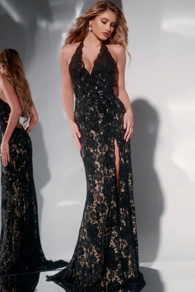 Jovani 43097 Long Formal Lace Evening Prom Dress In Black