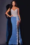 Jovani 43341 Long Floral Denim Gown Formal Prom Dress In Multi