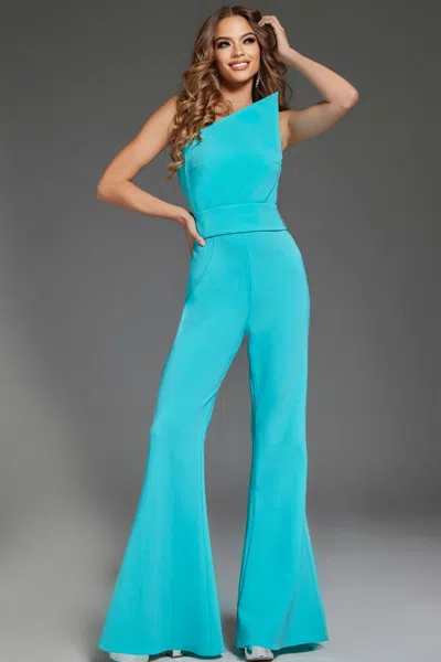 Jovani 43567 Long One Shoulder Formal Jumpsuit In Blue