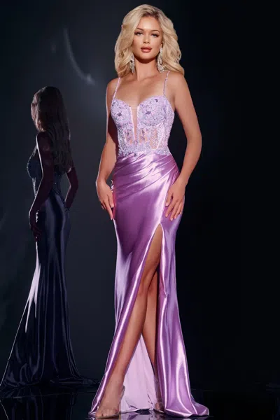 Jovani 43569 Beaded Long Lace Details Formal Prom Dress In Purple