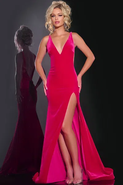 Jovani 43578 Fitted Long Formal Velvet Prom Dress In Pink