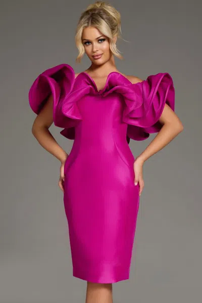 Jovani 43758 Short Fitted Ruffled Sleeve Cocktail Dress In Pink