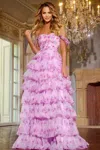 Jovani 43786 Long Ball Gown Formal Ruffle Prom Dress In Pink