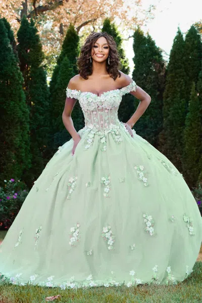 Jovani 43811 Sweet 16 Quinceanera Dress Long Floral Applique Ball Gown In Green