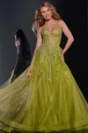 Jovani 43849 Floral Long Formal Ball Gown Prom Dress In Green
