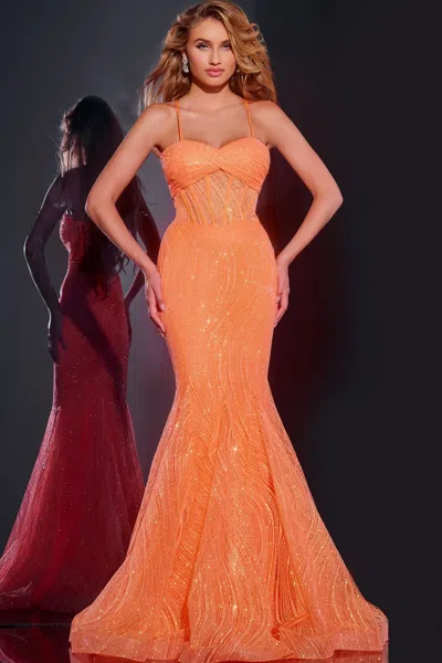 Jovani 44208 Long Corset Gown Formal Prom Dress In Orange