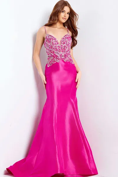 Jovani 44239 A Line Formal Long Mermaid Beaded Prom Dress In Pink