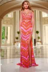 Jovani 44266 Long V-neck Sequin Formal Prom Dress In Orange