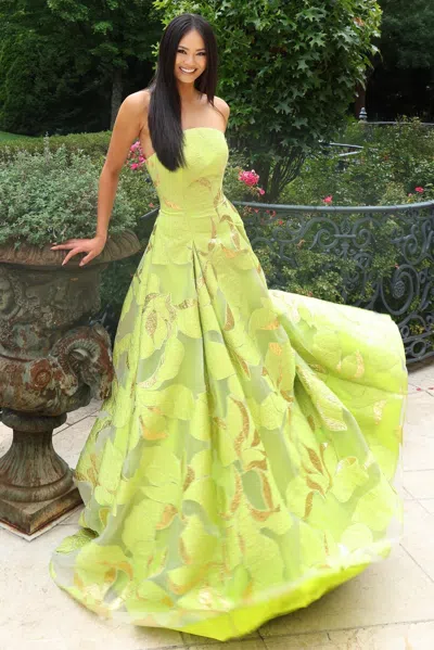 Jovani 44369 Floral Print Ball Gown Formal Long Prom Dress In Green