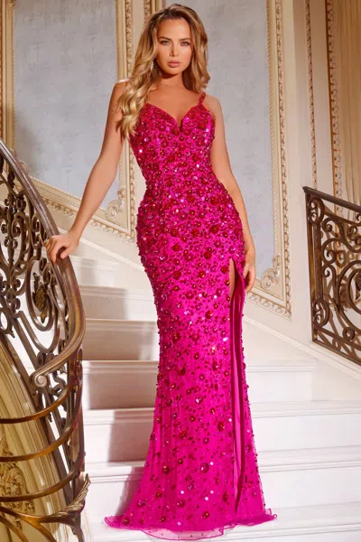 Jovani 44440 Sequin High Slit Long Formal Prom Dress In Pink