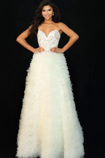 Jovani 45636 Floral Bridal Ball Gown Wedding Dress In White
