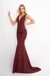 Jovani 45811 Long Formal Glitter Prom Dress In Burgundy