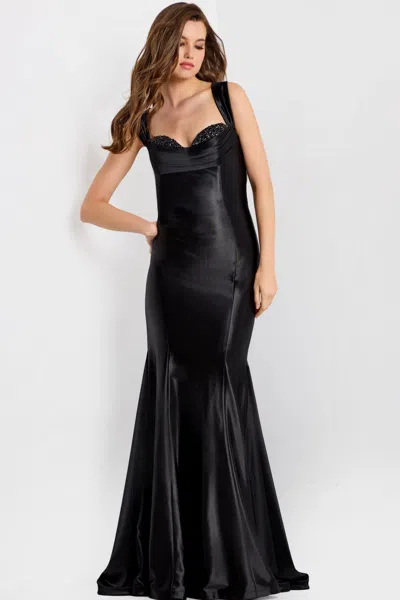 Jovani 47061 Fitted Long Formal Beaded Prom Dress In Black