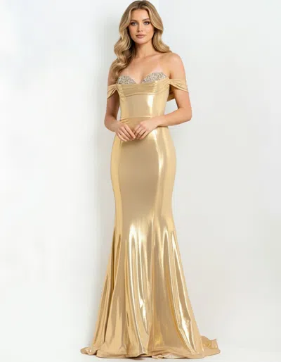 Jovani 47062 Long Formal Metallic Beaded Prom Dress In Gold