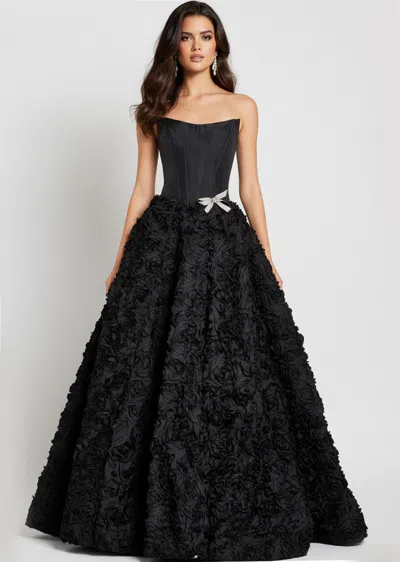 Jovani 47695 Long Formal 3d Floral Ball Gown Prom Dress In Black