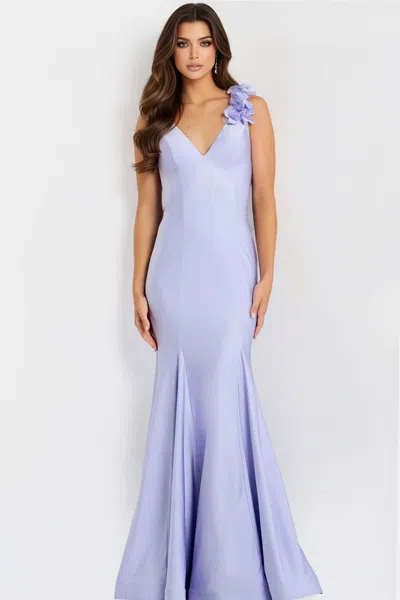Jovani 48120 3d Floral Applique Long Formal Prom Dress In Purple