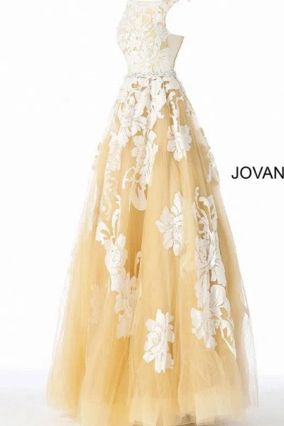 Jovani 48320 Long Formal Sleeveless Floral Prom Gown In Yellow