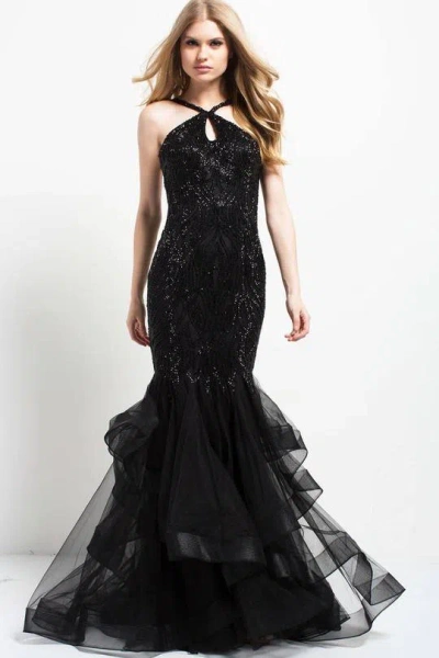 Jovani 48732 Halter Long Prom Gown In Black