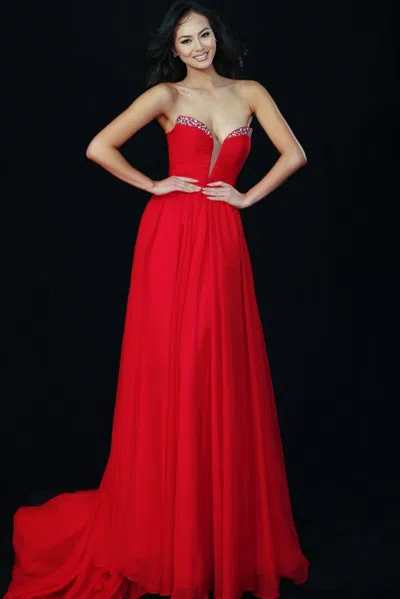 Jovani 49422 Long Formal Beaded A Line Prom Dress In Red